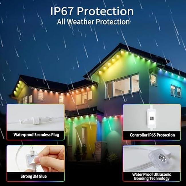 Permanent Outdoor Lights, 100ft with 72 LED Lights, IP67 Waterproof, 75 Scene Modes for Patio, Eave, Outdoor Decor, Compatible with Alexa, Google Assistant, White