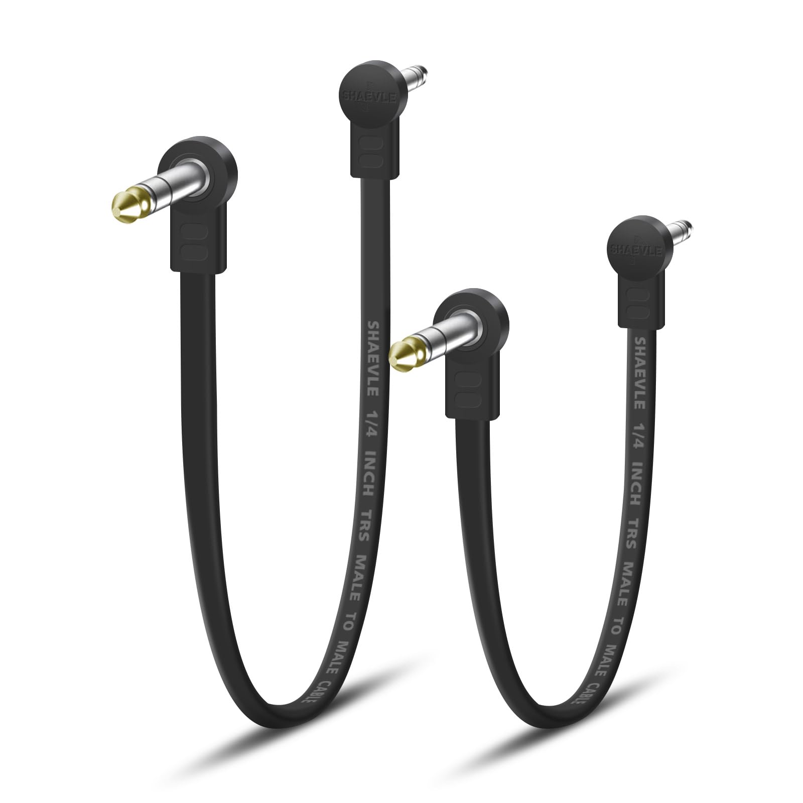 TRS Guitar Patch Cable 1/4 inch Right Angle Effect Pedal Cord, Noise Free Pedal Board Patch Cables, Low Profile Stereo TRS Effect Patch Cords for Pedals (15+30cm)