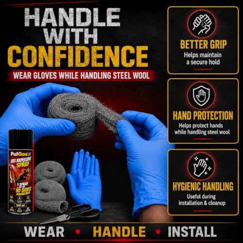 Image of PulGos 5-in-1 Complete Rat Protection Kit | Rat Repellent Spray Combo | With 2 Steel Wool Rolls, Scissor & Gloves | Blocks Rat Entry Through Holes, Cracks & Pipes | Home, Kitchen, Car & Bike Use
