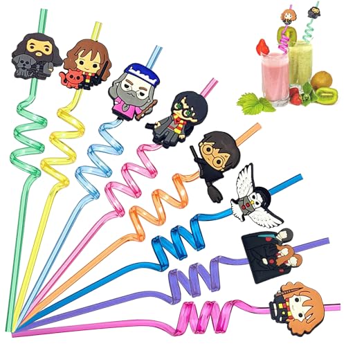 16 pezzi Harry Pot decorazioni per feste di compleanno riutilizzabili, cannucce riutilizzabili, cannucce per il compleanno dei bambini, decorazioni per feste di compleanno, accessori per feste di