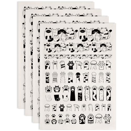 SUPERDANT 4 Stück Cartoon Katzen Unterglasur Transfer Aufkleber Für Töpferhandwerk Katzenpfoten Keramik Transferpapier Schwarzer Keramik Abziehbilder Dekor DIY Handwerkbedarf