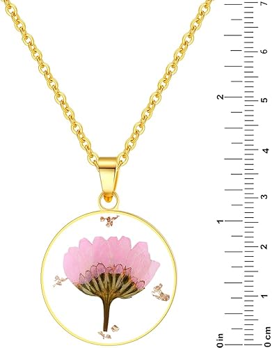 Miniatura 21 de Forget-Me-Not and Queen Anne's Lace Pressed Wildflower Necklace Birth Month Real Flower Necklace Gold/Silver Pressed Flower Jewelry