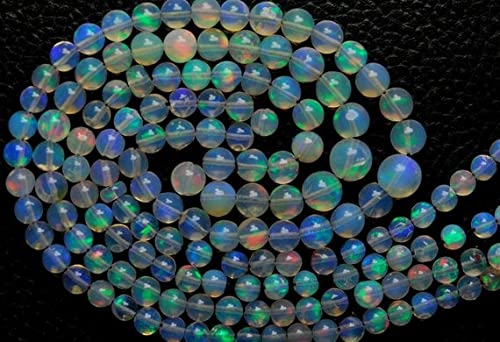 LKBEADS 40 cm długi naszyjnik ze sznurka, naturalny w pełni ogień, niebieski zielony ognisty etiopski opal gładki okrągły rondelles, rozmiar 6,5-4 mm