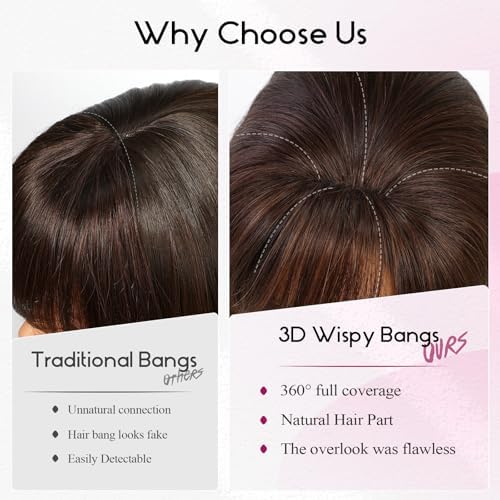 EMMOR Clip in Bangs, 100% Human Hair Bangs with 3 Non-slip Clips, 360°Cover Top HairPieces with 5 inch Wispy Fringes for enhancing Women's Facial Features(Ash Brown) - Image 4