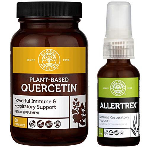 Global Healing Allertrex & Quercetin Kit - Natural Herbal Spray for Lung & Respiratory Support and Plant-Based Supplement for Immune System & Response to Occasional Allergies - 1 Fl Oz & 60 Capsules