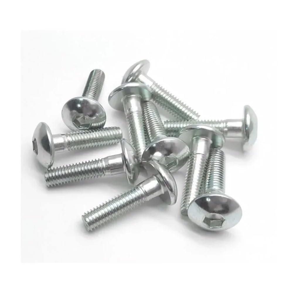 Lot de 10 vis à tête hexagonale plate à tête ronde M6, 6 mm, 12/16/20/25 mm de longueur, adaptées aux motos, scooters, VTT, cyclomoteurs, avec couvercle en plastique(M6X25 (Silver))