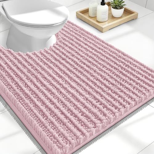 Image of OLANLY Toilet Rugs U Shaped 24x20, Thick Soft and Absorbent Chenille Contour Bath Mat, Non-Slip Rubber Backing, Machine Washable Quick Dry Toilet Mat, Home Decor Accessories, Dusty Rose