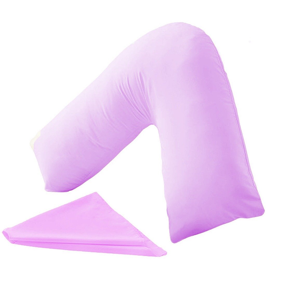 V Shaped Pillowcase Cover Only Back Neck Support Orthopedic Pregnancy Maternity Polycotton Plain Dyed, Lilac — image 1