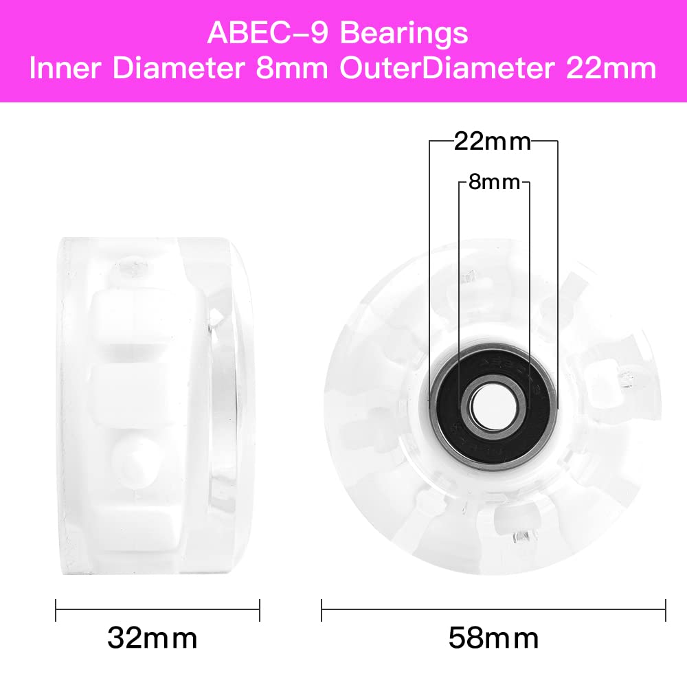 Paquete de 8 ruedas iluminadas 78A para patines de 32 x 64 mm, ruedas luminosas con rodamientos instalados para patinaje de doble fila en interiores o exteriores, accesorios de monopatín