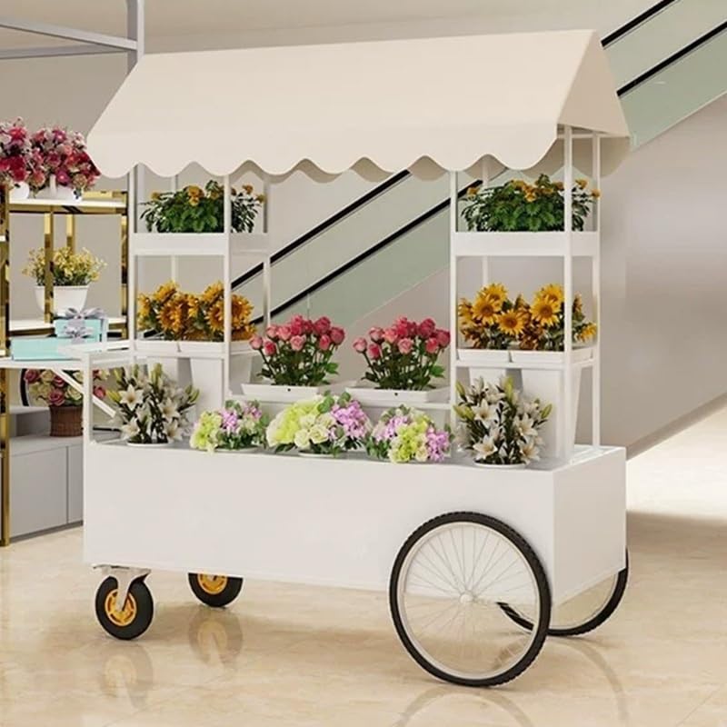 HeavyDu - Carrello per fiori con ruote, multistrato, pieghevole, versatile, da giardino, colore: bianco