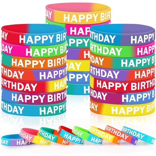 JUNEBRUSHS 42pcs Happy Birthday Silicone Bracelets Classroom Reward Gifts