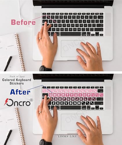 Image of Pack of 2, Large English Keyboard Stickers Big Letter Alphabet Typing US English Language Replacement Stickers for Laptop PC Desktop Computer Black Lettering Water Proof (Pink Gradient)