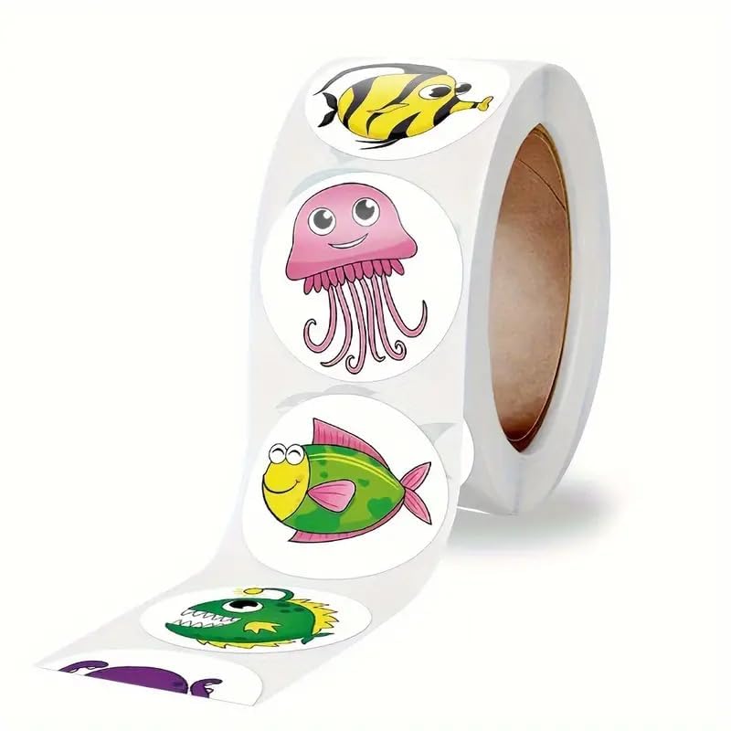Pegatinas De Peces Para Niños, Stickers De Animales Acuáticos, Pegatinas Infantiles, Calcomanías Infantiles De Peces, Adhesivos De Peces En Rollo, 500 Pegatinas De 2.5 Cm, Diseño Peces