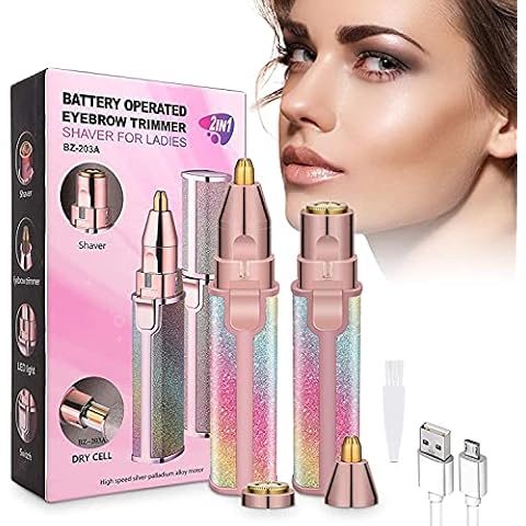 Facial Hair Remover for Women,Eyebrow Trimmer Rechargeable 2in1 Face Nose Eyebrow Trimmer Razor Flawless Hair Remover with LED Light for Body Face Beard Eyebrows Ear Nose Lips Chin Legs Bikini Cover