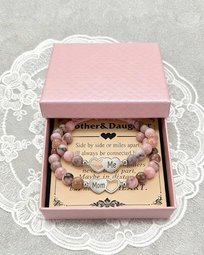 Image of Mother Daughter Bracelets Set for 2, Matching Heart Bracelets for Mommy and Me, Adjustable Heart Charm Barcelet,Mothers Day Christmas Birthday Gifts
