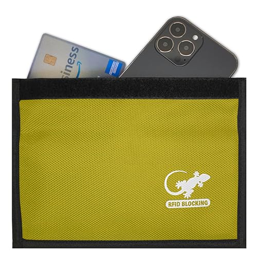 Image of Faraday Bag, Anti-Tracking GPS RFID Car Key Signal Blocker Wallet Shielding Pouch Protective Case for Cell Phone Car Key FOB, Data Privacy, Electronic Device Security (YELLOW - NYLON)