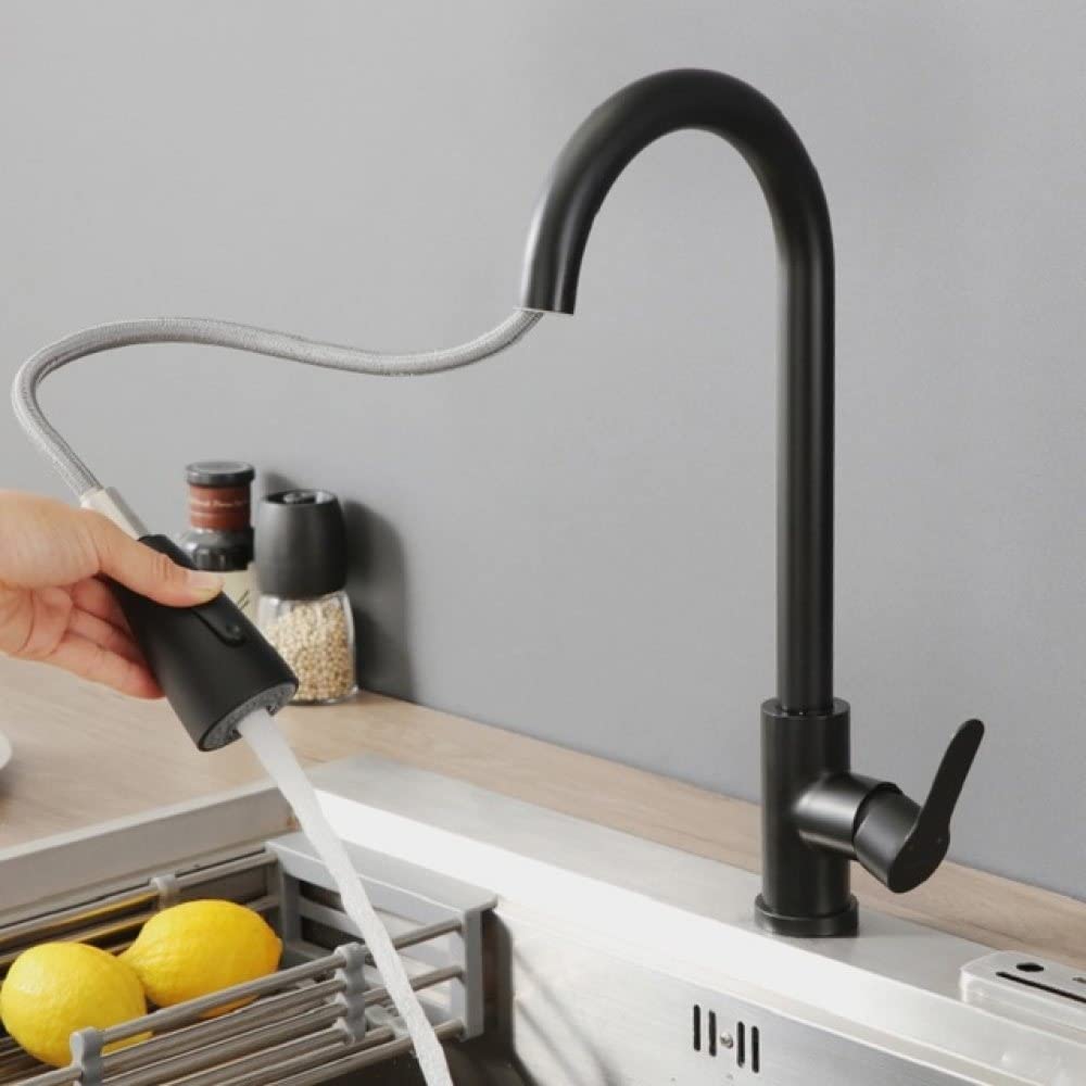 Mitigeur cuisine douchette noir brossé extractible pour évier moderne