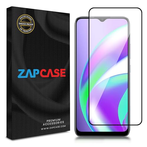 Image of ZAP CASE HD Plus Tempered Glass Screen Protector Compatible For Realme C12 (Black) Edge To Edge Coverage With Easy Installation Kit