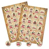48 runde Weihnachten Aufkleber Trucks Dekoration Autos beige rot Weihnachtssticker Weihnachtsetikett für Geschenkverpackung hochwertig Logbuch-Verlag