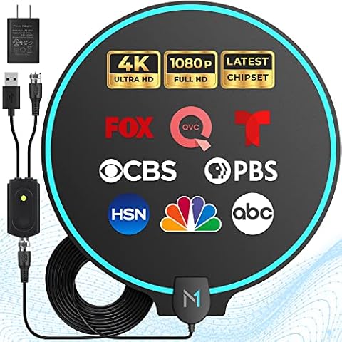 HD TV Indoor Digital Antenna 250 Mile Long Range Reception w/Early Release 2023 Chipset, Includes Signal Amplifier Booster, USB Adapter & 16.4 ft Coax Cable by Mata1-USA Cover