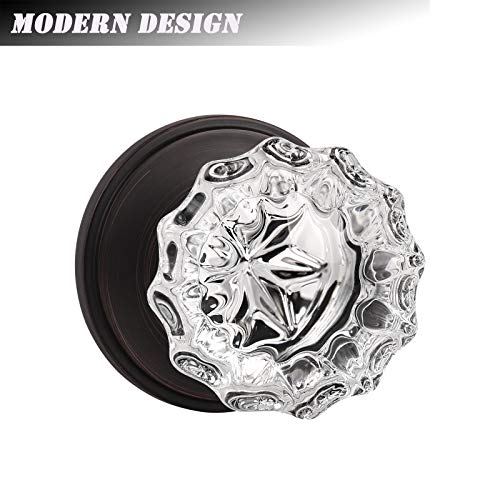 Knobelite (1 Pack Diamond Crystal Glass Interior Door Knobs Non-Locking,Dummy Door Knobs For French Doors,Round Crystal Glass Keyless Door Knobs Interior,Dummy Function, Oil Rubbed Bronze #TOP4