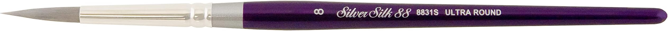 8831S Silver Silk Ultra-Round Brush for Watercolor, Gouache, and Acrylic Paint, Size 8, Short Handle