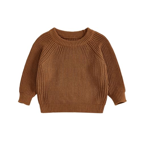 Image of Aiwpstoin Baby Girl Boy Knit Sweater Chunky Knitted Crew Neck Pullover Sweatshirt Knitwear Toddler Fall Winter Clothes