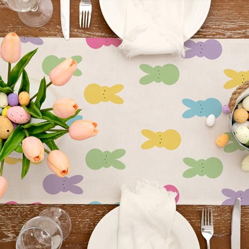 GEEORY-Easter-Table-Runner-13-x-72-Inch-Colorful-Bunny-Decorative-Farmhouse-Rustic-Holiday-Spring-Table-Decoration-for-Kitchen-Dinning-Indoor-Outdoor-Dinner-Party-Decor GEEORY Easter Table Runner 13 x 72 Inch Colorful Bunny Decorative Farmhouse Rustic Holiday Spring Table Decoration for Kitchen Dinning Indoor Outdoor Dinner Party Decor