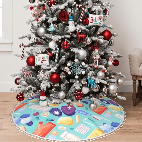 Jupe de sapin de Noël dégradé médical tapis 122 cm avec pompons