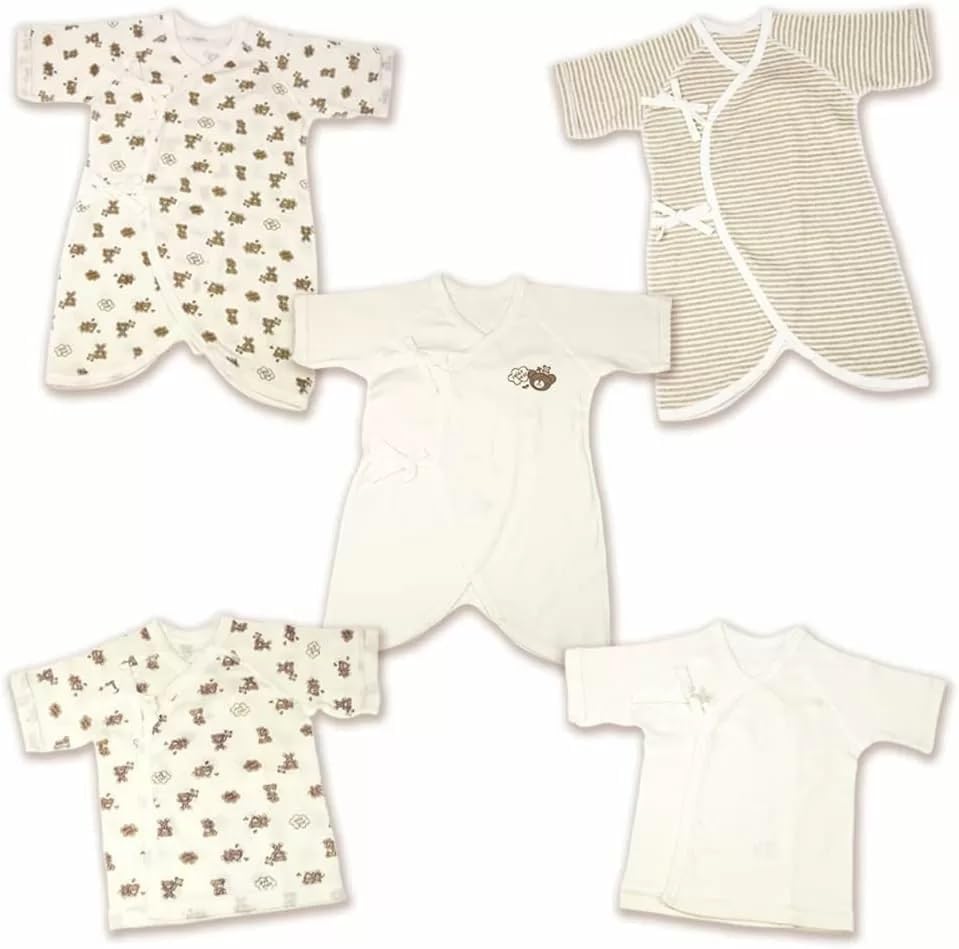 Image of POCKE] Newborn Underwear, Set of 5, One-Touch Button, String Adjustment (Bear, Organic Cotton, 5, 50-60cm (3kg-6kg))
