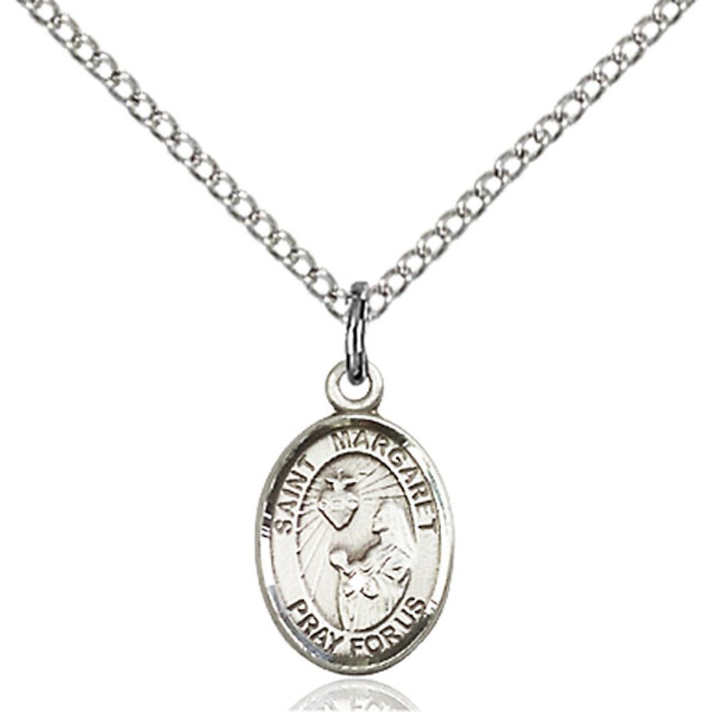 Bonyak Jewelry Saint Medal Collection Sterling Silver St. Margaret Mary Alacoque Pendant 1/2 x 1/4 inches with Sterling Silver Lite Curb Chain