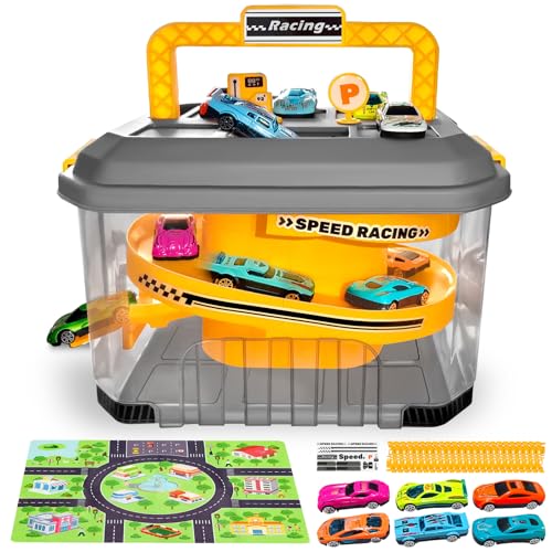 Kit de rangement pour piste de voiture avec 12 véhicules moulés et tapis de jeu pour enfant