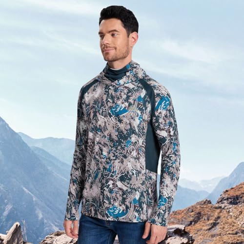 Image of Men's UPF 50+ Hoodie Shirt with Mask Long Sleeve Permanent UV Sun Protection Neck Gaiter Performance T for Outdoor