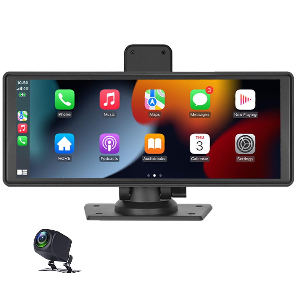 Radio de Coche inalámbrica portátil Apple Carplay con Android Auto Pantalla táctil IPS HD de 9,3" Pantalla CarPlay portátil con cámara Trasera Bluetooth Control de Voz Siri DVR