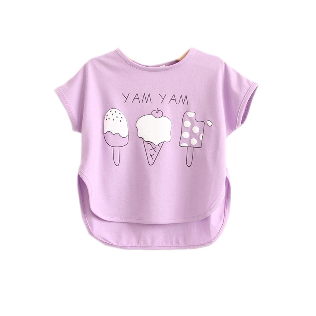 Kawaii Baby Girls Pastel Ice Cream Printed Lavender Tees