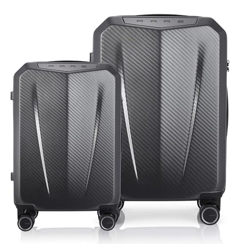 Image of Rare Rabbit Gallardo 2Pc Set Carbon Fibre Hard Trolley Bag Polycarbonate Antiscratch Travel Suitcase with 8 Silent Wheels and a Sturdy TSA Lock - Luggage for Men & Women