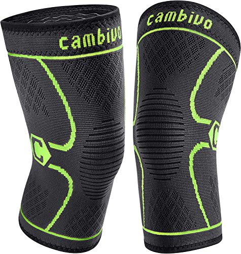 CAMBIVO 2 Pack Knee Braces for Knee Pain, Knee Compression Sleeve for Men and Women, Knee Support for Running, Weightlifting, Workout, Knee Pads for Meniscus Tear, ACL, Arthritis, Joint Pain Relief (Green, Small)