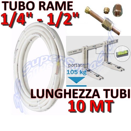 'Kit Instalación Aire Acondicionado Mono  10 Mt cobre 1/4 "+ 1/2  Soporte hasta 105 kg