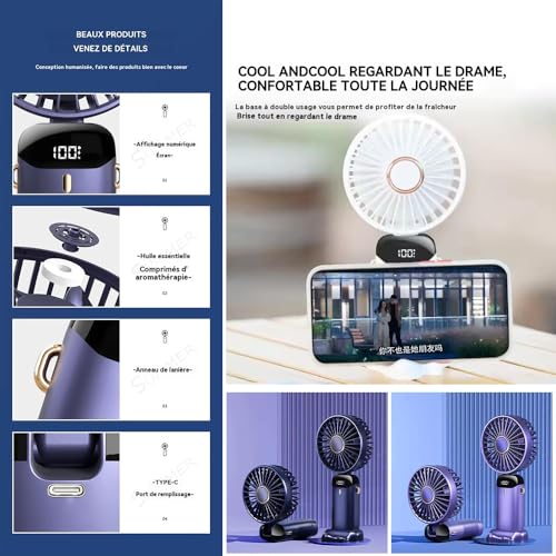 Mini ventilateur à main USB de bureau petit ventilateur pliable violet