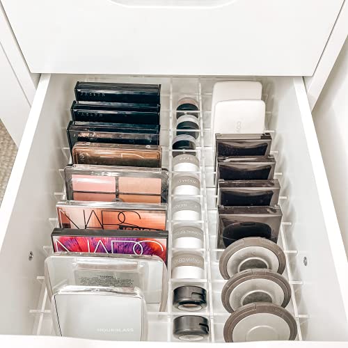 Clear Acrylic Makeup Drawer Organizer Dividers - Organizers for IKEA Alex 5 or Alex 9 Drawers, Compacts, Palettes, Bronzers, Blushers, Face Powders, Loose Powders, Eyeshadows