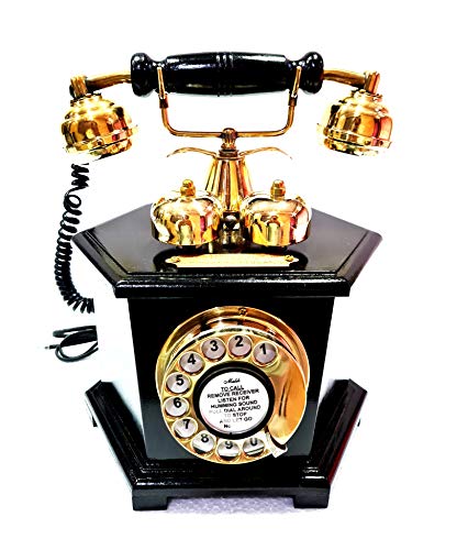Teléfono Vintage Negro de Madera con Dial Giratorio miniatura 1