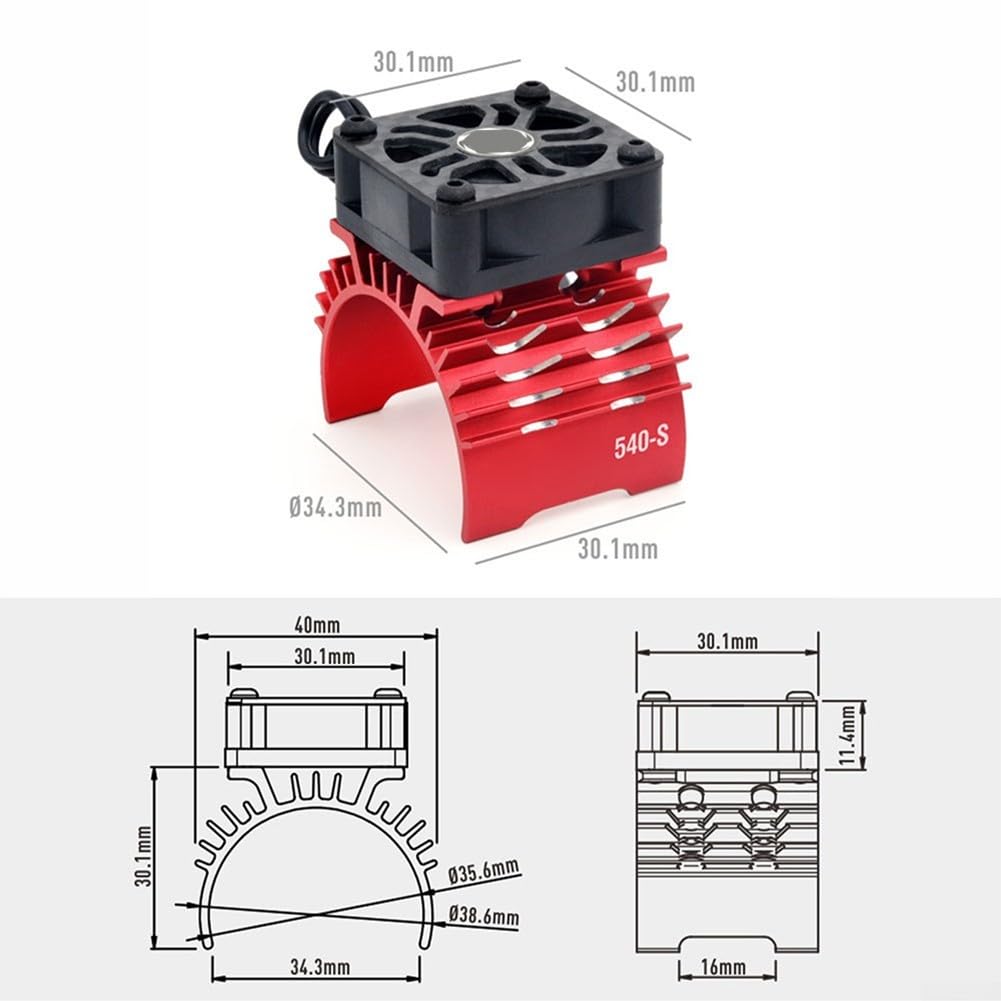 Refroidisseur de moteur RC à double ventilateur de 28 mm, 29 mm, 36 mm, compatible avec les moteurs sans balais 380 390 540 550 et pour modèles de voitures 1/pour 12 à 1/5 (noir 380-L)
