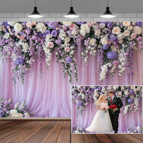 10x8ft Purple Lavender Floral Bridal Backdrop Wedding Flower Phot...