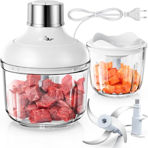 Bear 0.6L+2L Zerkleinerer Glas, 2 Geschwindigkeitsstufen, Häcksler mit...