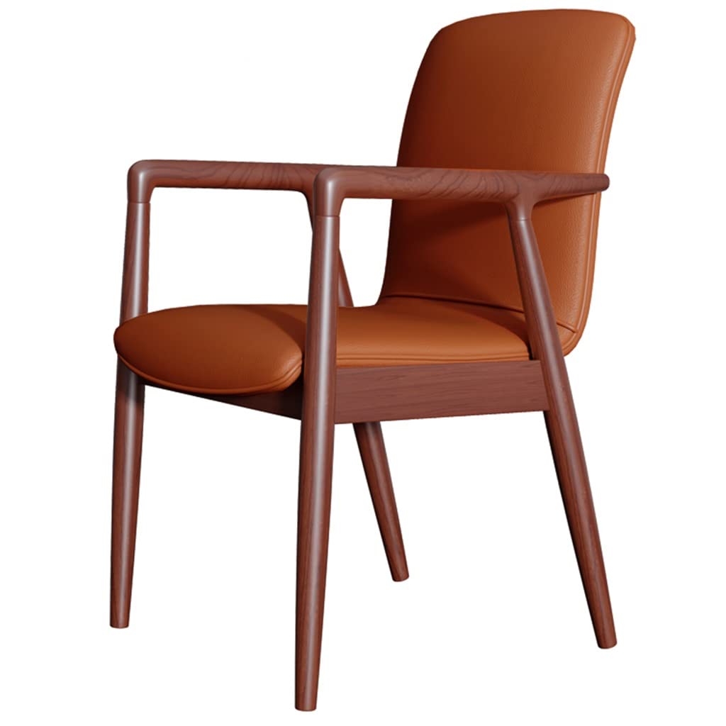 NGDFGR Mid Century Upholstered Dining Chairs With Arms In Green Faux Leather Rubberwood Armchair For Living Room Bedroom Cafe,Brown
