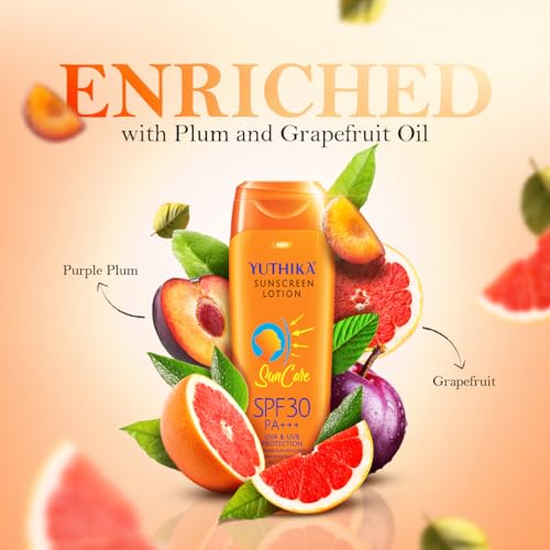 Image of Yuthika Almond Body Lotion 300ml with Sunscreen Lotion 100ml, Sunscreen SPF 30 PA+++ with UVA & UVB Protection, Nourishing Body Lotion for Women & Men