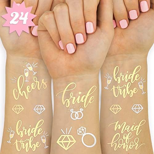 xo, Fetti Bachelorette Party Tattoos - Bride Tribe, Maid of Honor - 24 Metallic Styles - Bridal Shower Favor and Decorations