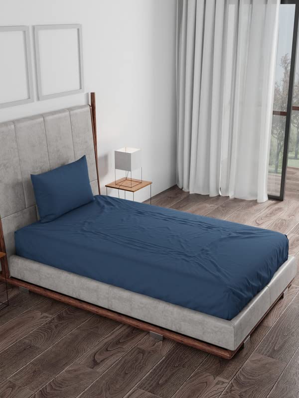 Raymond Home2 SINGLE BED SHEET+ 2 Pillow Super Soft 120 TC Pure Cotton (152x229 cm,50x75 cm) Flat sheet & 2 PillowCases| Navy Blue