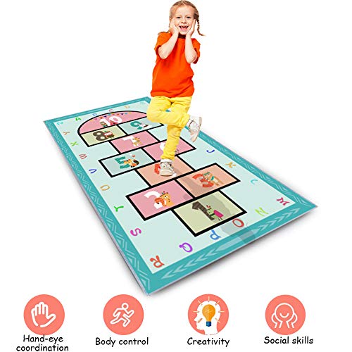 image for KAREZONINE Hopscotch Rug 31” x 63”, Hop and Count Game Rug with Cu