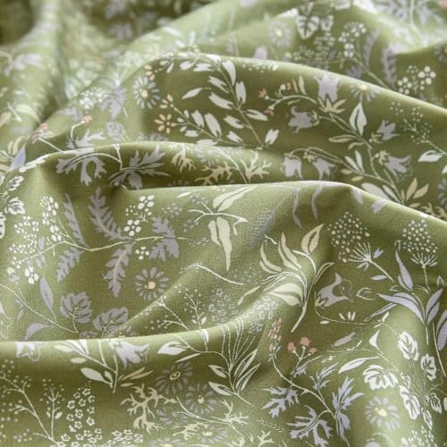 Image of MKXI Duvet Cover Queen Size Boho Bedding 100% Cotton Reversible Floral Duvet Cover Set with Zipper, Soft & Breathable Army Green Bedding Set Botanical Wildflower Duvet Covers